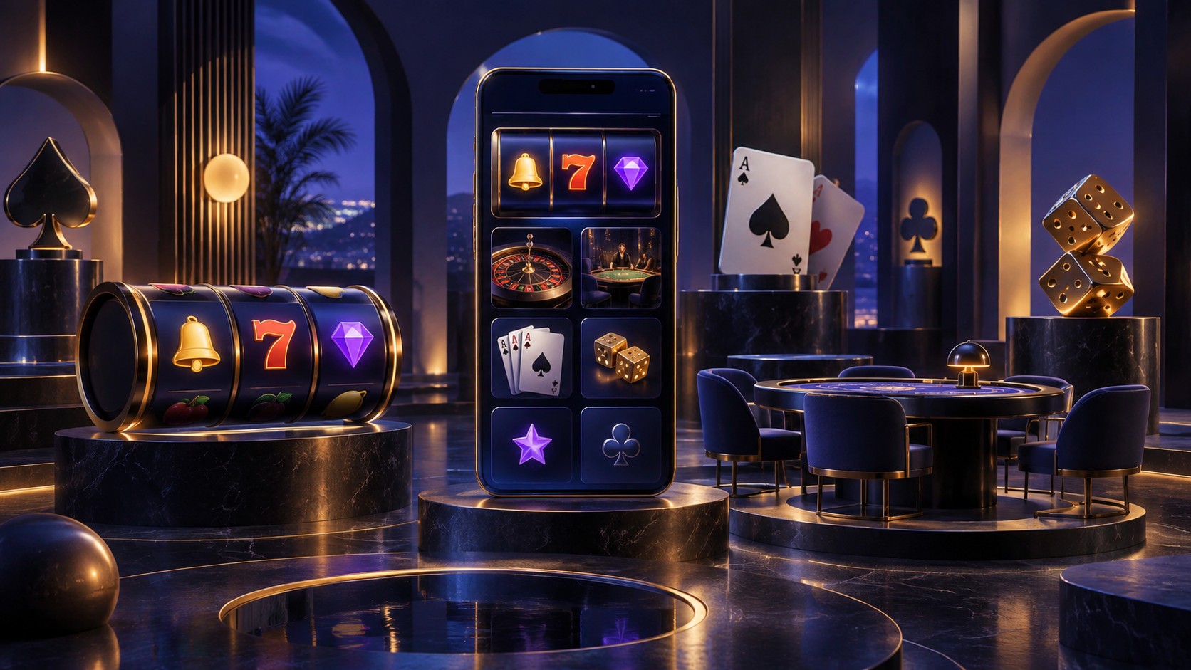 Mobile casino access and games illustration.